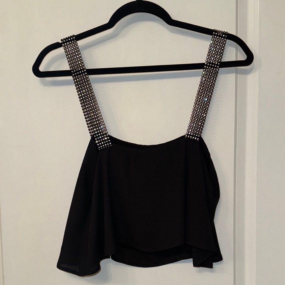 Superdown Black Crop Top with Rhinestone Straps - Picture 4 of 5